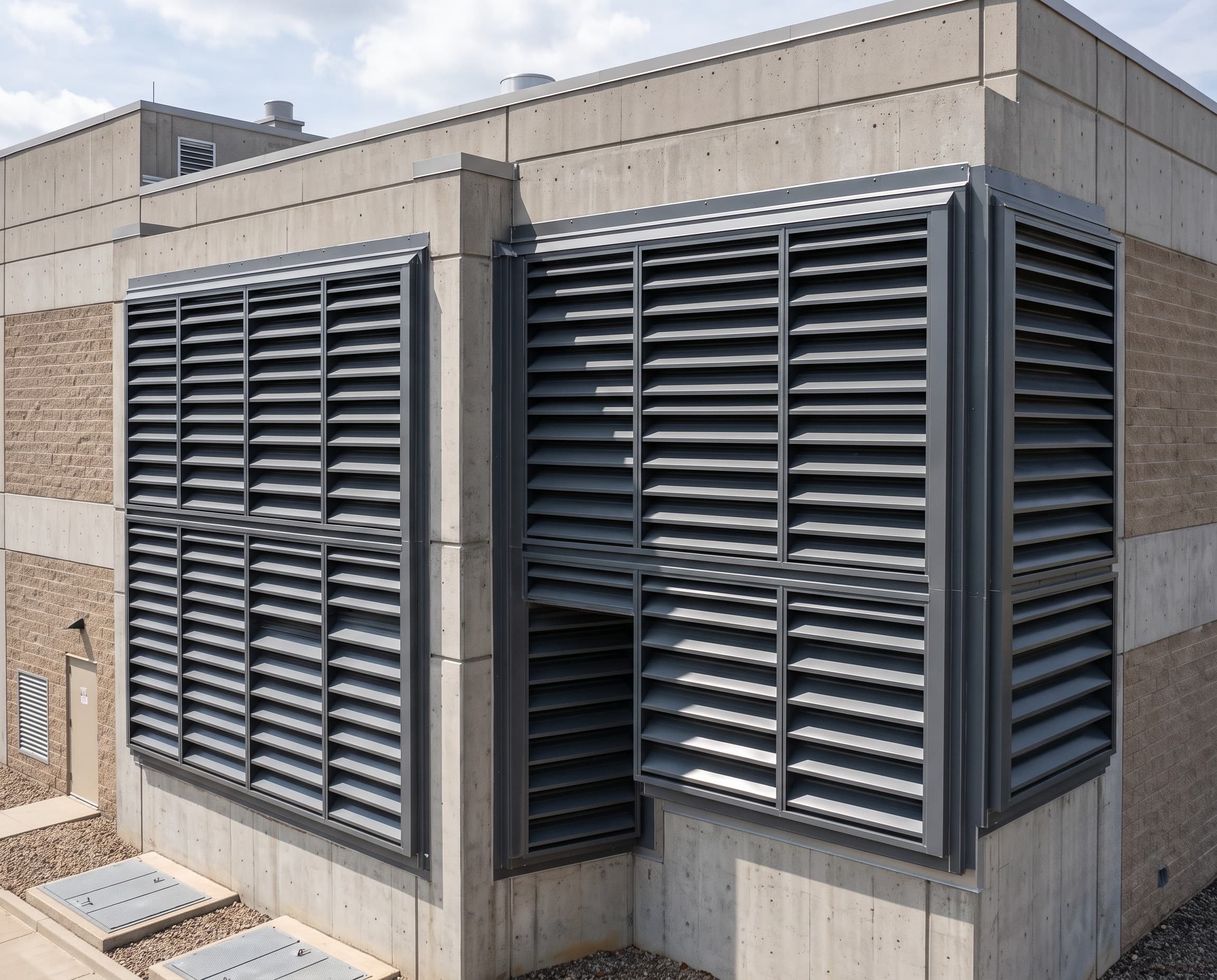 Institutional & Infrastructure Buildings using functional industrial ventilation louvers