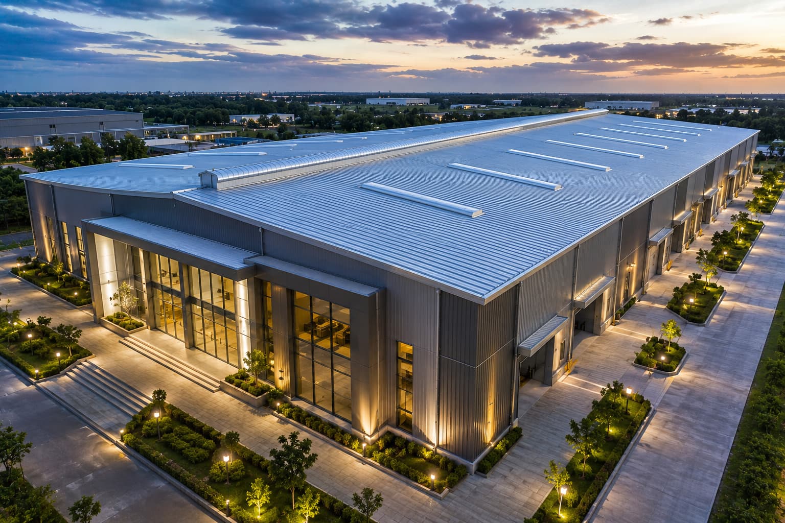 Commercial Buildings with profiled industrial roofing sheets