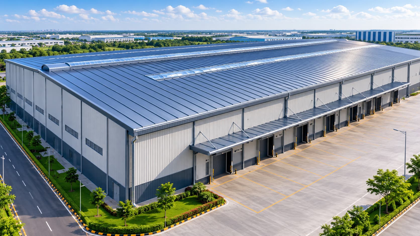 Industrial Warehouses with standing seam roofing system
