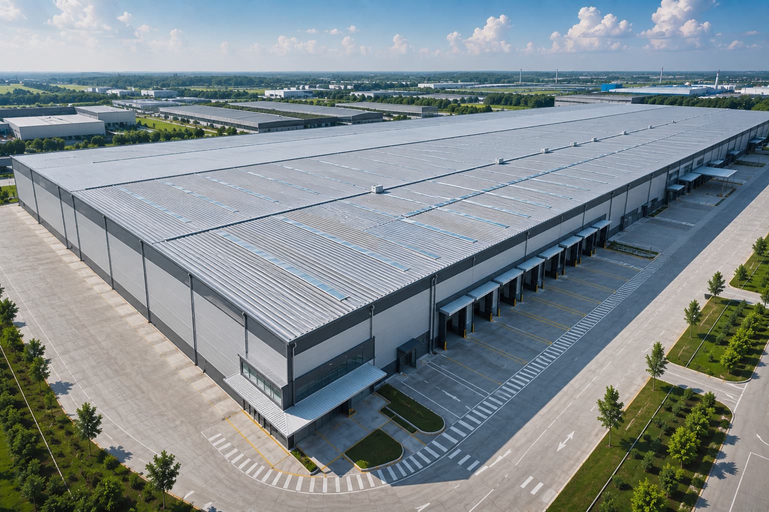 Logistics & Distribution Centres with standing seam roofing system