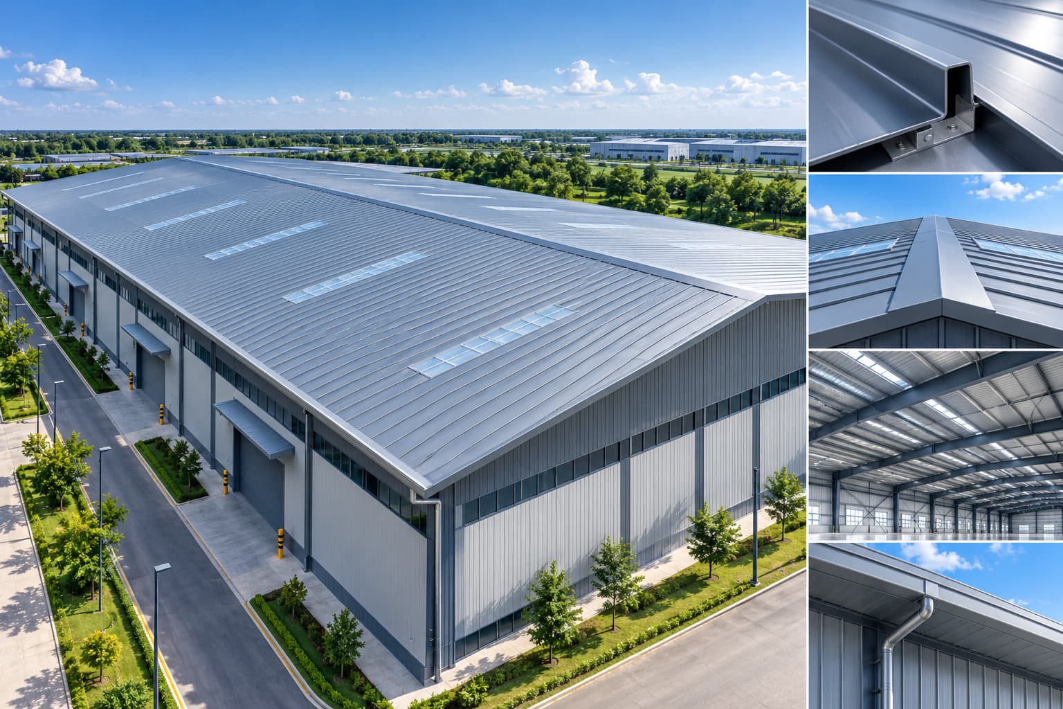 Standing seam roofing system installed on a modern Pre-Engineered Building
