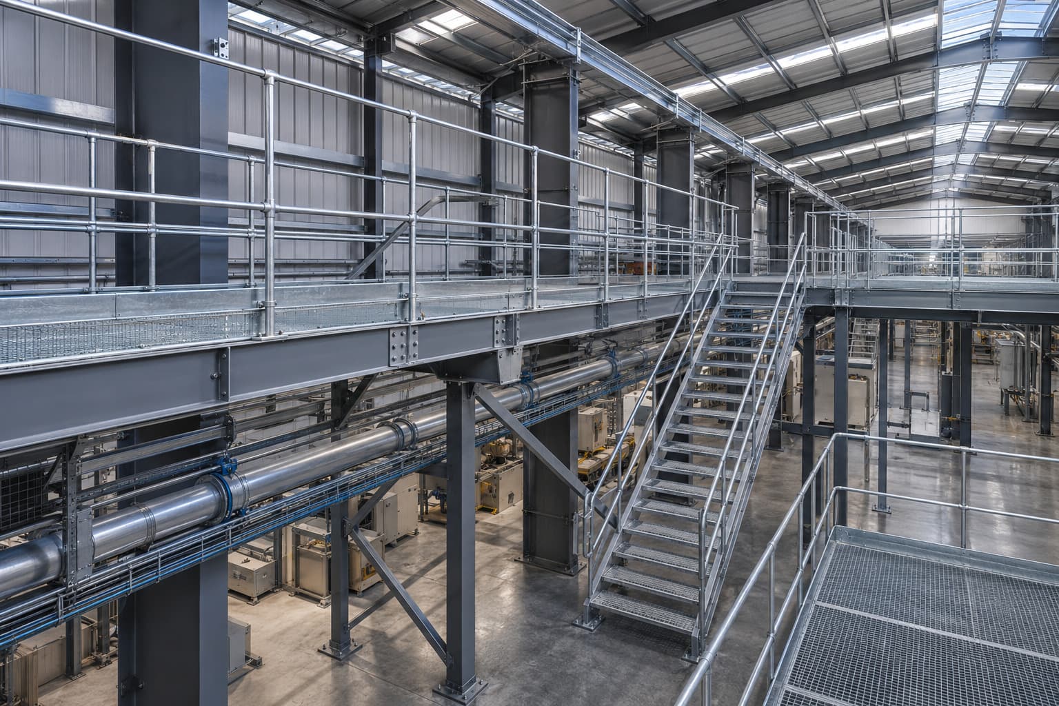 Major structural components of an industrial walkway and catwalk system