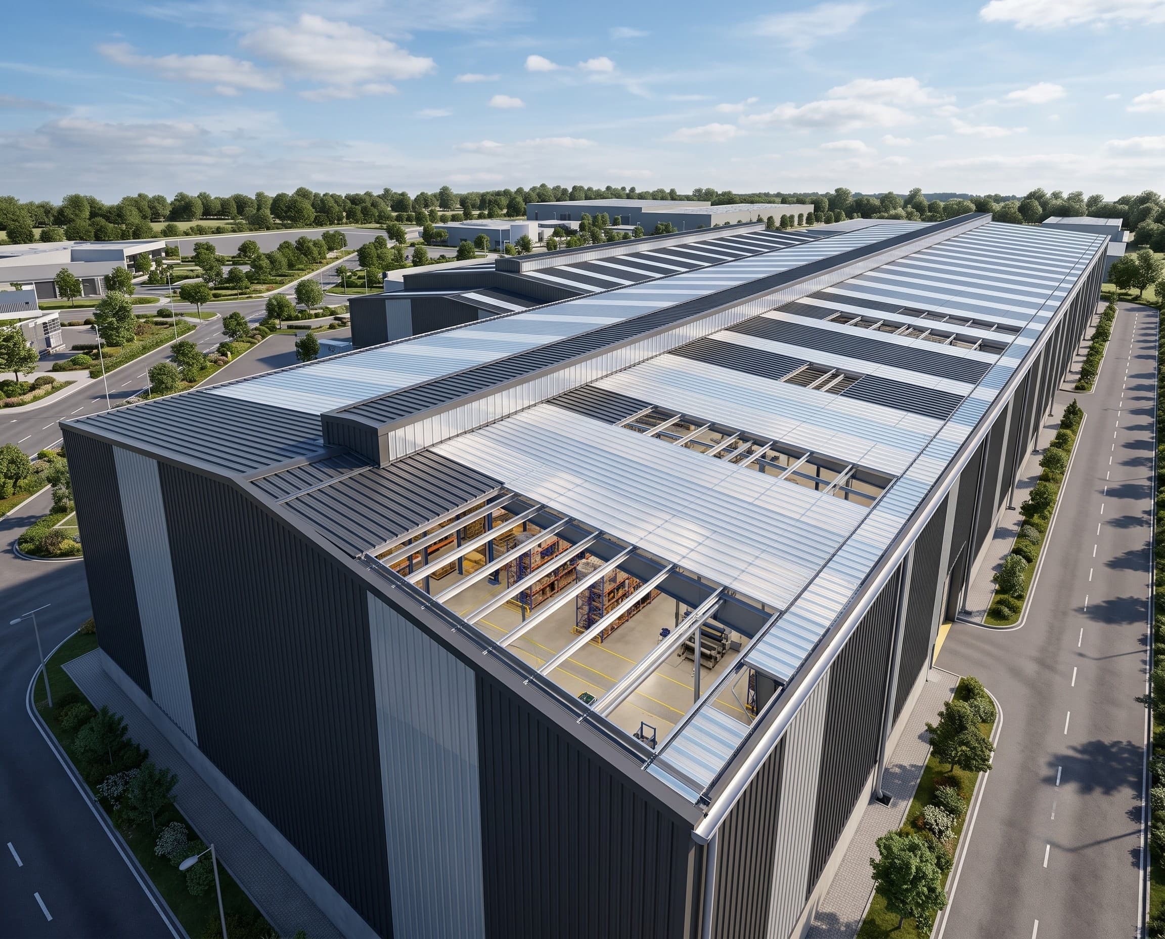 Multiwall polycarbonate daylighting sheets integrated into an industrial roof