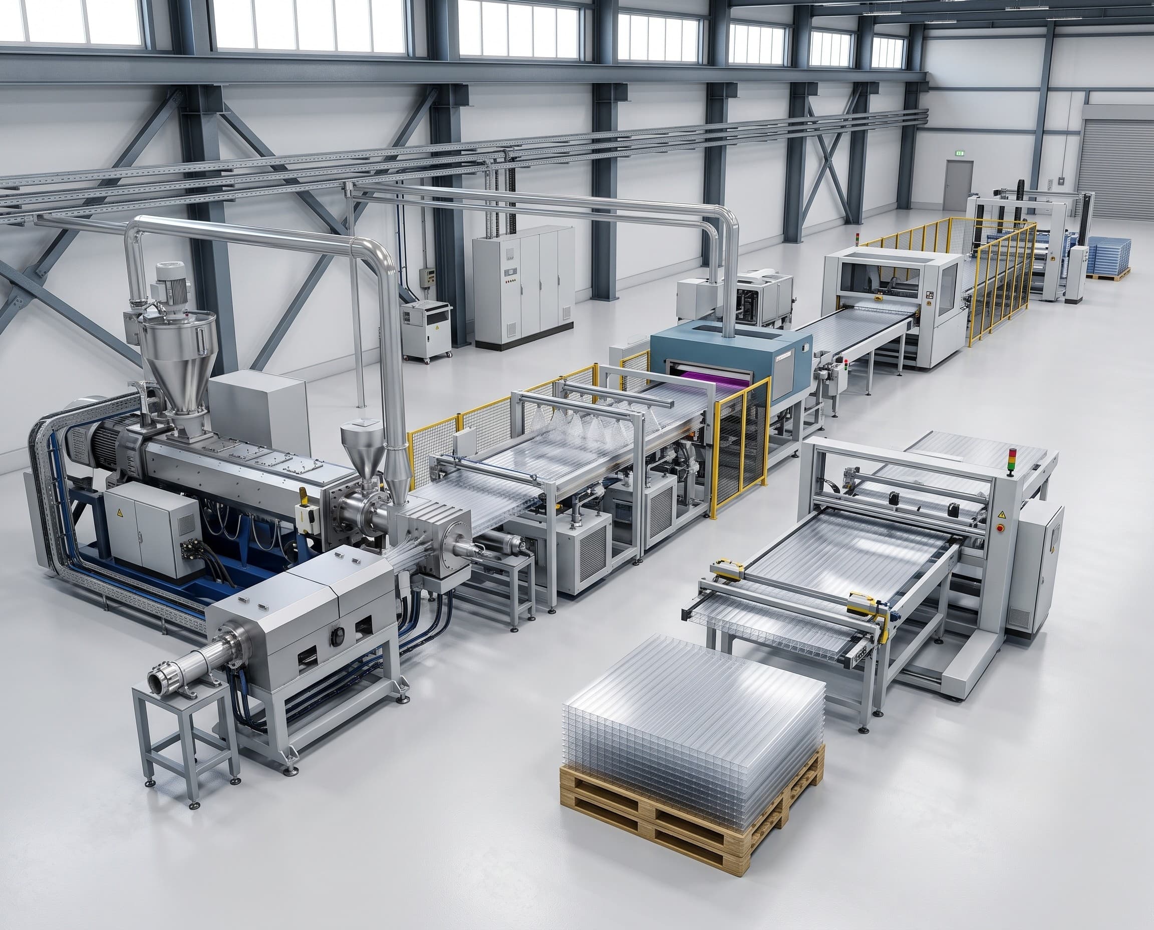 Industrial manufacturing of multiwall polycarbonate sheets