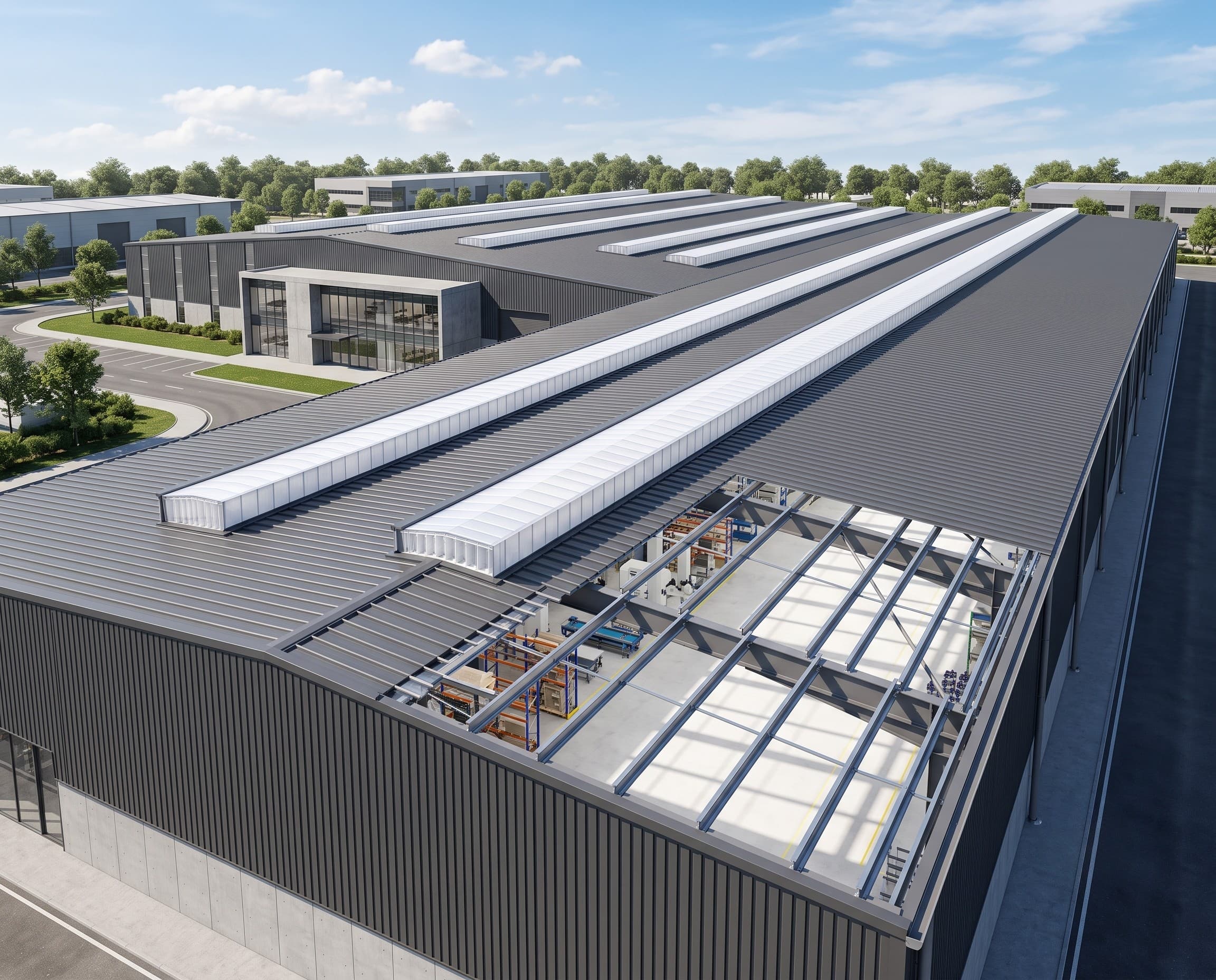 Multiwall polycarbonate daylighting system integrated with an industrial metal roof