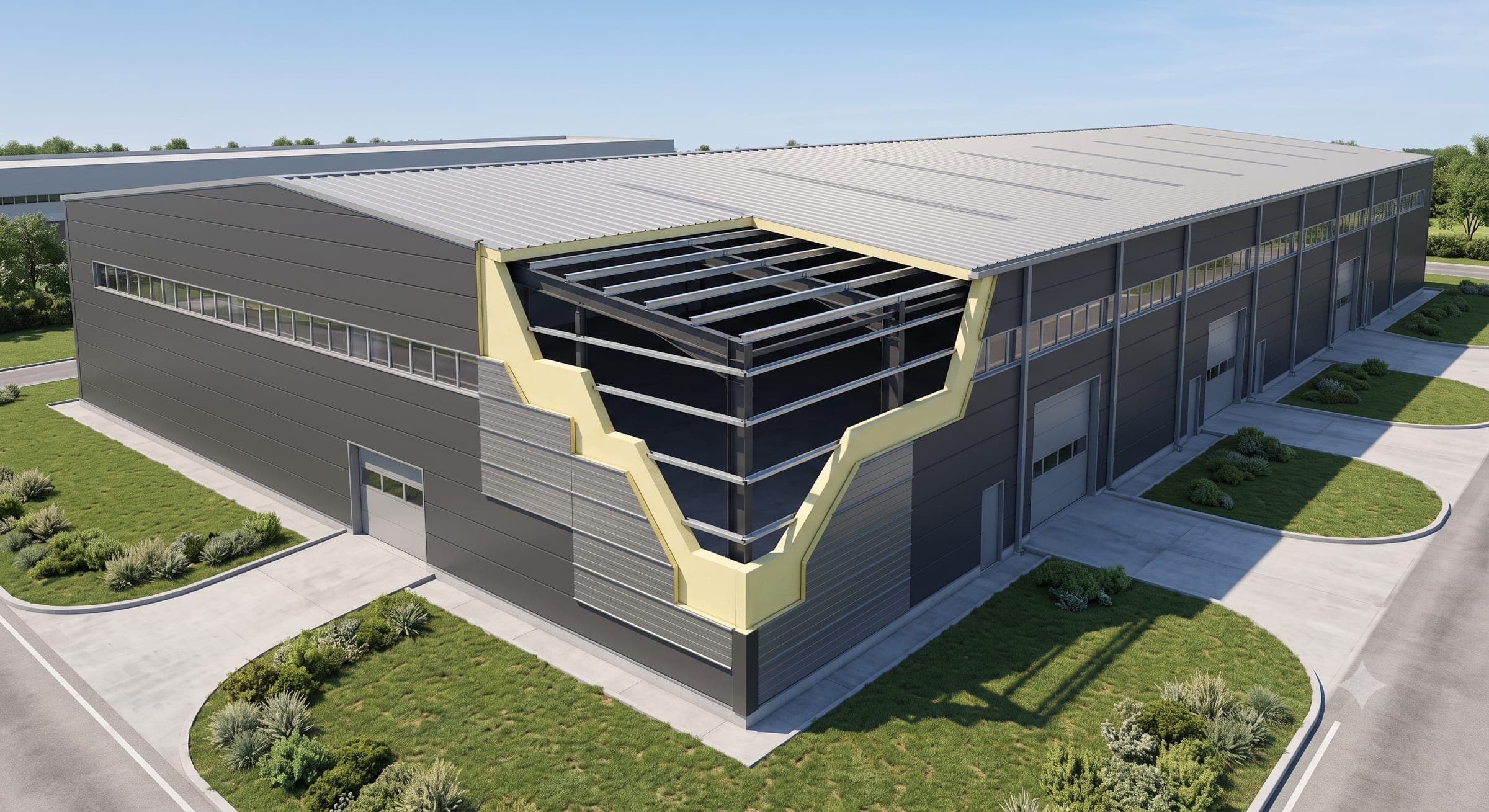 Insulated sandwich panel wall and roof system with double metal skins and a continuous insulation core