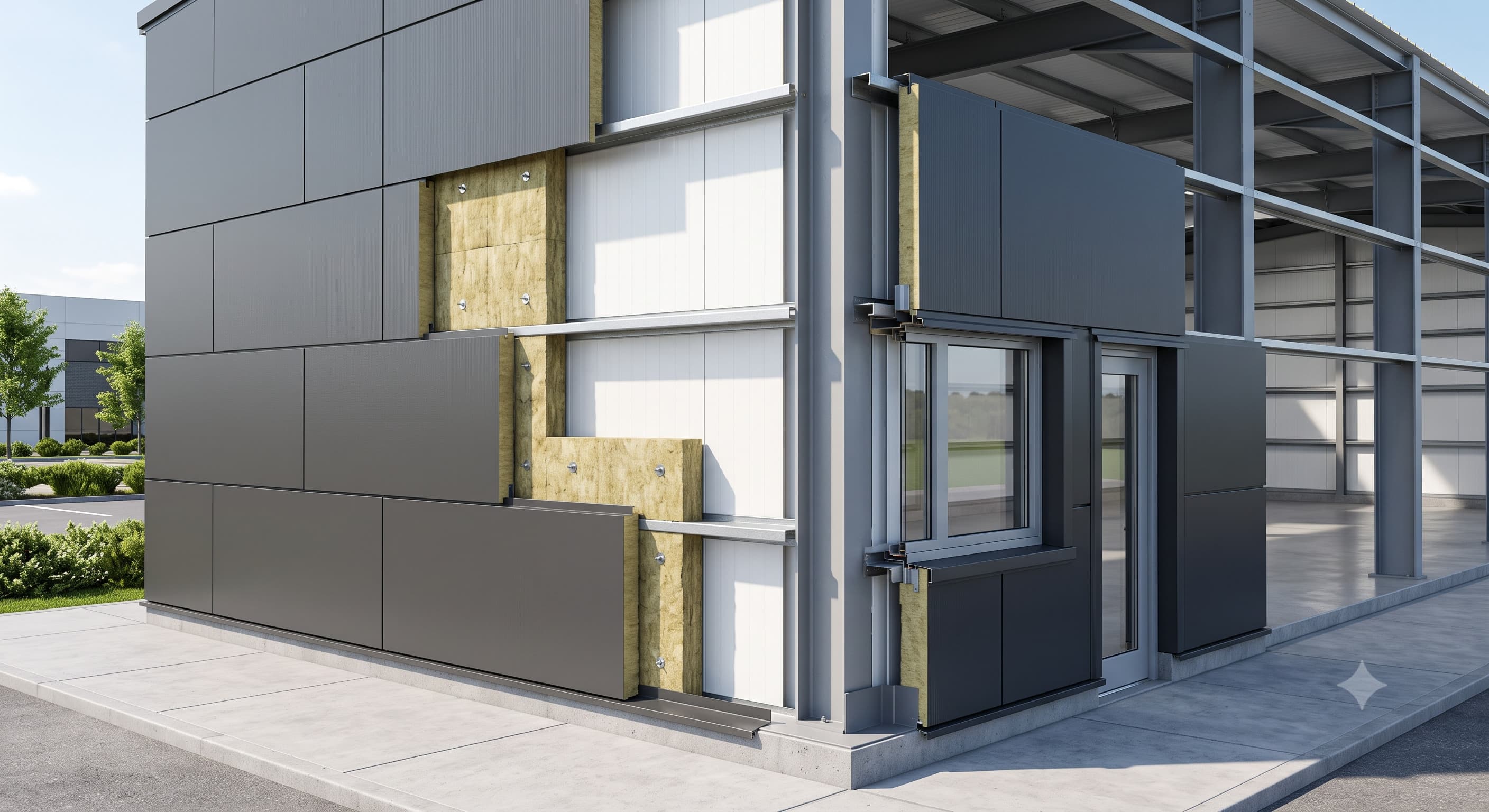 Major structural components of an industrial wall cladding system
